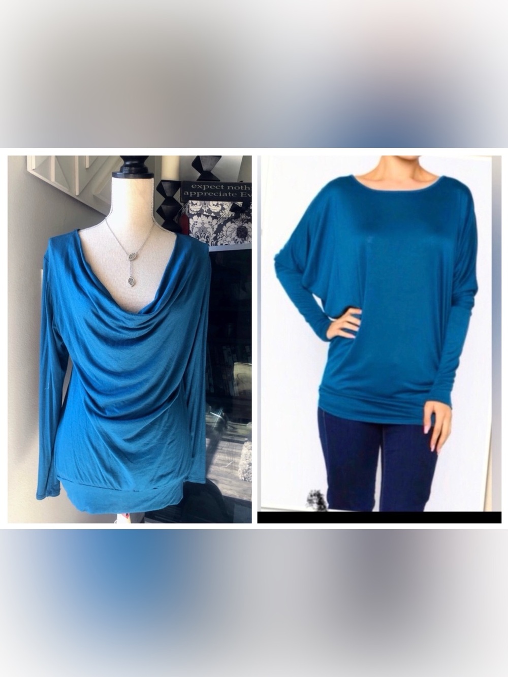 NWT Teal Cowl Neck Dolman Sleeve Tunic - Medium